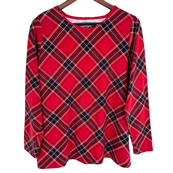 The TALBOTS Tee Plus Size 1X Red Cozy Soft Plaid Christmas Blouse Shirt Top - Picture 1 of 7